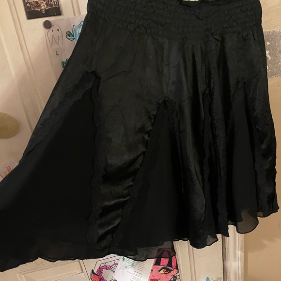 Black satin with lace trim, taffeta panels, flare knee length skirt. - Picture 6 of 8